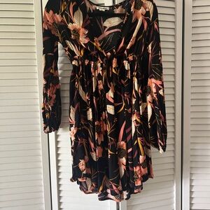 Floral Black and Pink Midi Dress